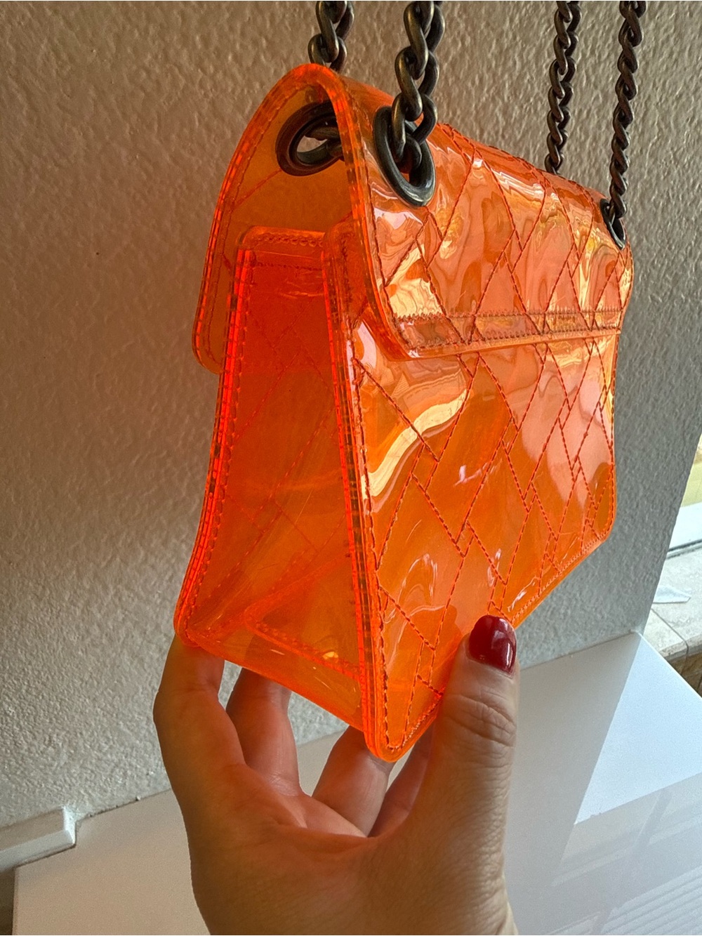 Kurt Geiger London Orange Mini Kensington Vinyl Clear Crossbody Bag - Picture 15 of 17